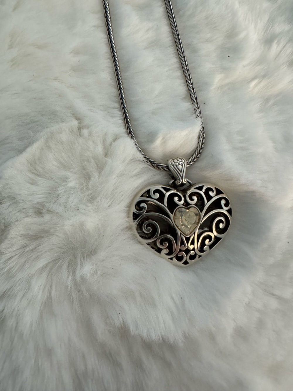 BRIGHTON 
Heart Filigree Pendant Necklace in Silver with Citrine Stone